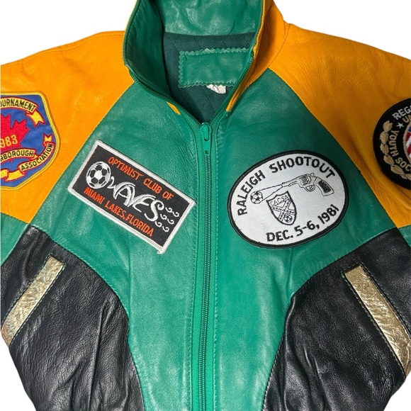 Kids Upcycled Vintage Leather With Vintage Patches Bomber Jacket No Tags - Picture 3 of 10